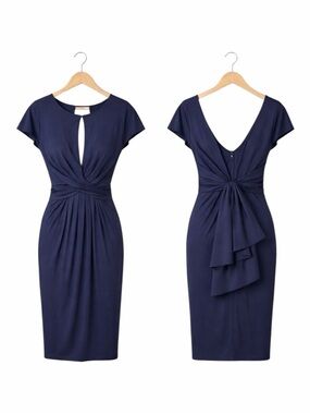 Morton Myles Vintage Dress Women 8 Blue Bow Back Cocktail Party Pleated Midi
